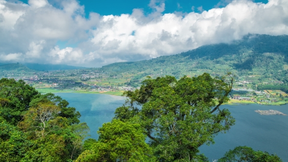 Panoramic View on Lake Lake Buyan on Bali Island