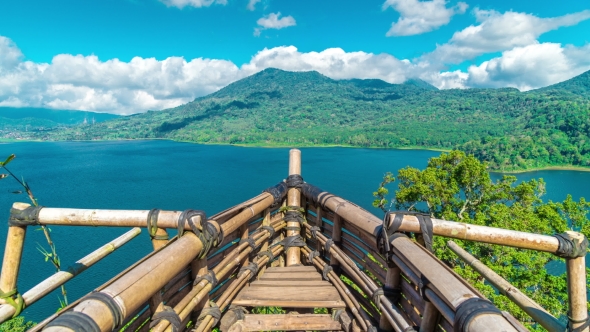 a Wooden Ship on Lake Buyan and Tamblingan on Bali Island