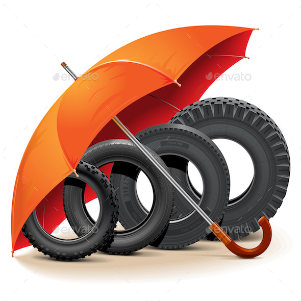 Vector Car Tires with Umbrella