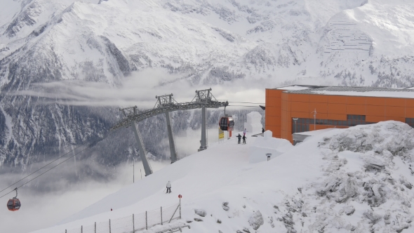 Cabsf of Ski Lift Arriving at the Station