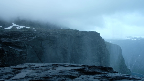 Upsidedown Waterfall Near Famous Trolltunga Cliff