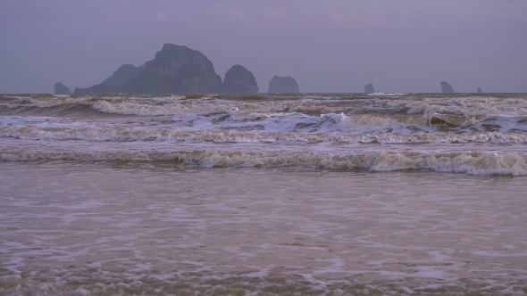 Waves on Ao Nang Beach in Low Season, Krabi Province, Thailand.