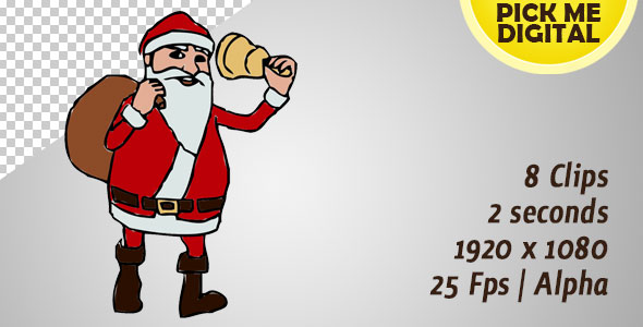 Hand Drawn Santa Ringing Bell and Walking Loop alt