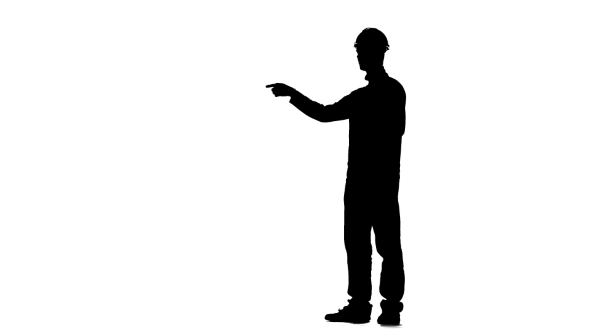 Builder Talks To the Contractors. Silhouette. White Background alt