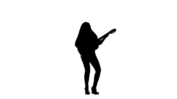 Girl Playing Guitar Singing. White Background. Silhouette