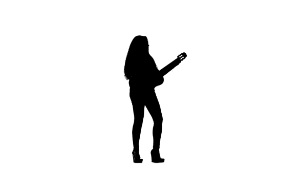 Singer Plays the Guitar and Sings. White Background. Silhouette