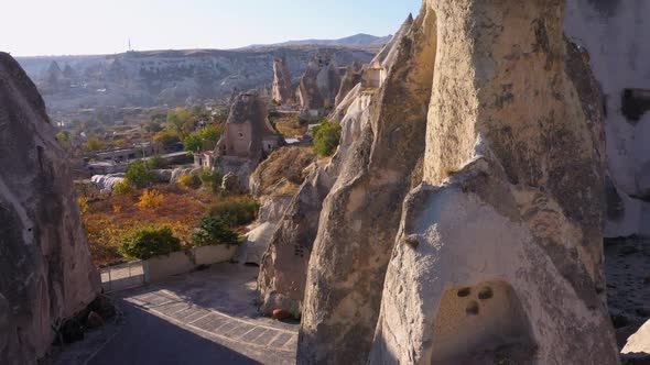 View of Cave Dwellings at Uchisar, Cappadocia, Turkey