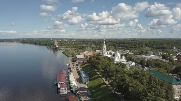 Small Town on the River - Aerial View