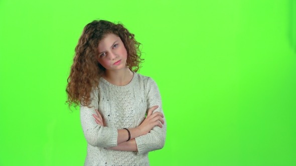 Teenage Girl Is Sad, She Was Riddled with Unpleasant News. Green Screen