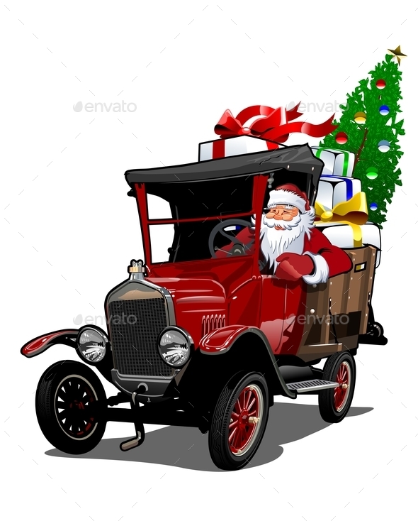 Cartoon Retro Christmas Truck