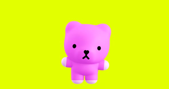 Funny Looped cartoon kawaii pink Bear character. Cute emotions and move animation. 4k video