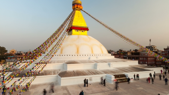 Prayer Flags Flying on the Boudhanath Stupa