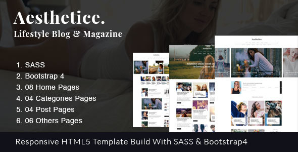 Aesthetics || Lifestyle & Magazine, Bootstrap4, SASS Template