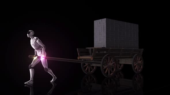 Conseptual Worker Robot Carrying Cargo In Industrial Working Area V2 Hd