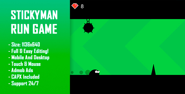 Stickyman Run - gra HTML5 + wersja mobilna! (Construct-2 CAPX)