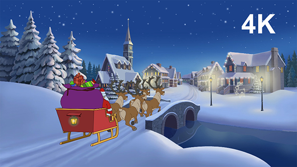 Animation Of Santa Claus And His Christmas Reindeer In Town alt