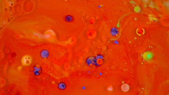 Beautiful Paint Surface Red, Blue Dots. Color Moving Multicolored