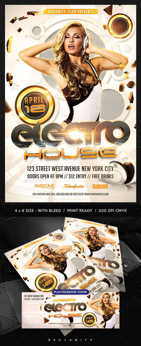 Electro House Flyer Template Plus FB Cover
