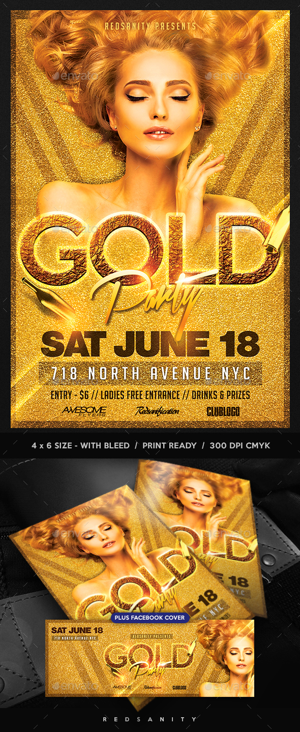 Gold Party Flyer Plus FB Cover