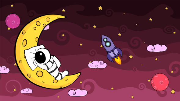 Cartoon Astronaut on the Moon