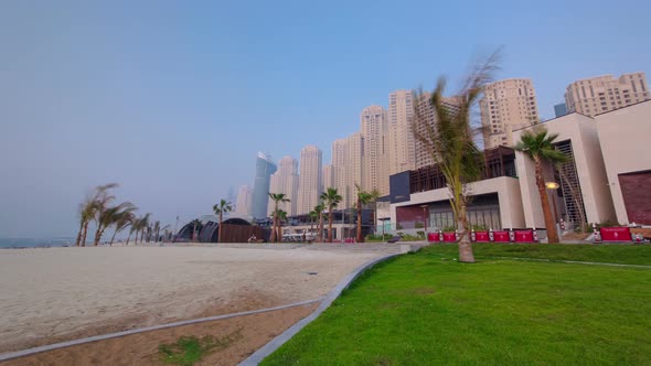 Dubai Jumeirah Beach Residence Panorama with Palms Timelapse