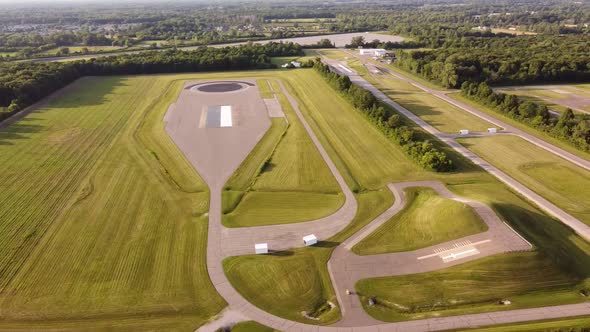 Aerial View Of Bosch Testing Grounds Surrounded With Green Trees In Flat Rock, Michigan, USA.