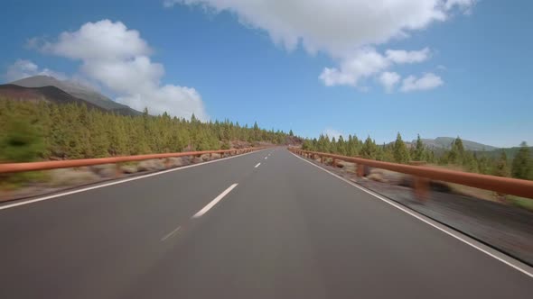 Driving a car with attached action cam in Teide National Park Tenerife