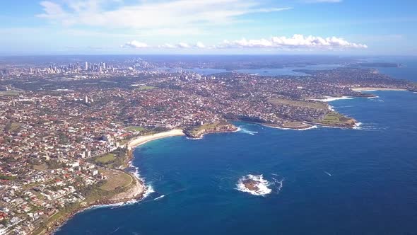 Aerial shot of one of the beach in Sydney from Helicopter in the morning. Amazing city view, Sydney,