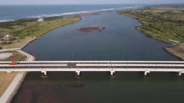 Aerial view, the new bridge of Kretek 2. The bridge that has the Keris icon. The southern causeway o