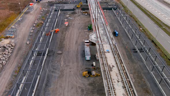 View of the construction site of the new Fairview Station of the REM in Pointe Claire, Montreal.