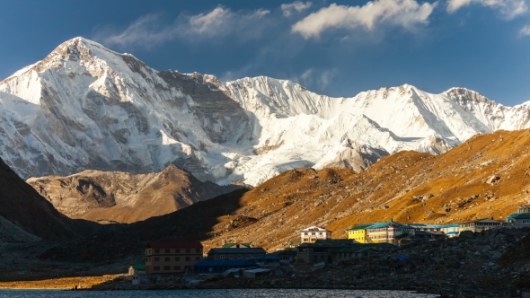 A  Video of Clouds Moving Above Gokyo Village and Lake in the Khumbu Area of Nepal Near Mt Everest.