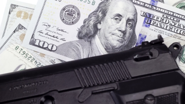 Cash One Hundred Dollar Bills Under the Gun, Rotating Background
