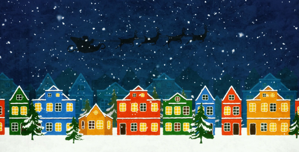 Cartoon Christmas Town Background