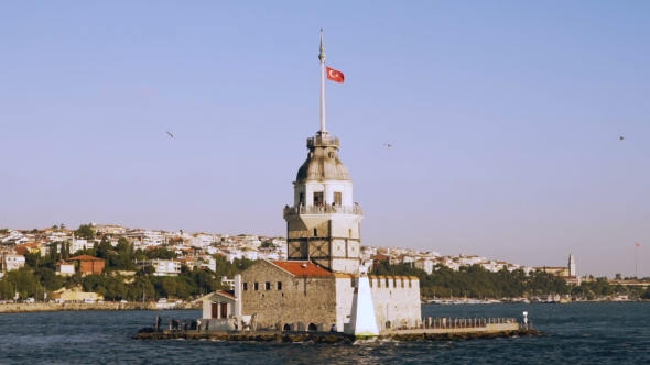 of Maiden Tower View From Bosphorus Sea in Istanbul, Turkey