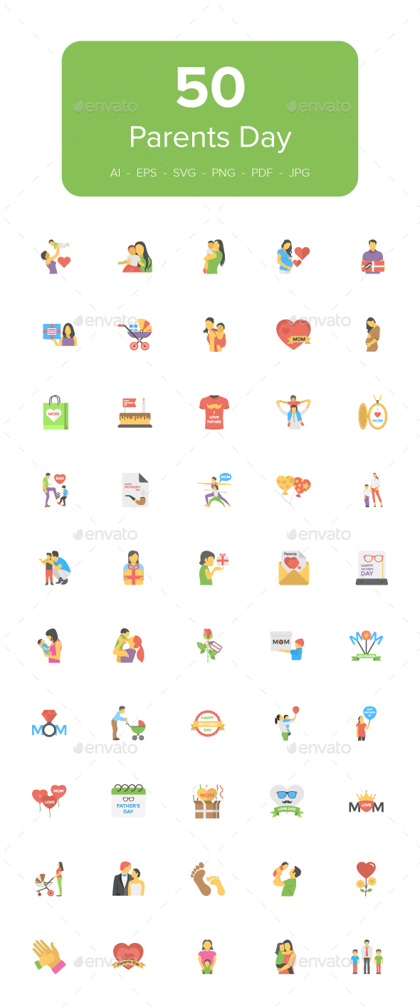 50 Flat Icons of Parents Day