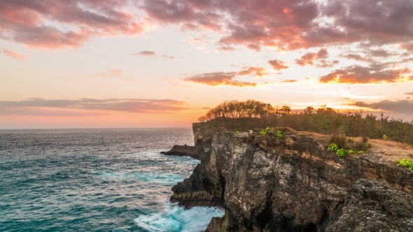 Sunset Near Broken Beach at Nusa Penida Island, Indonesia