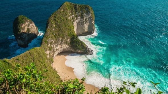 Aerial  Kelingking Beach at Nusa Penida Island, Indonesia