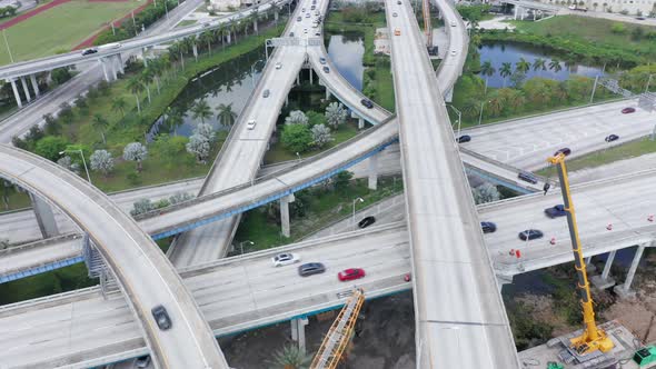  Aerial Transportation and Cars, Drone View Above Busy Highway Intersection alt