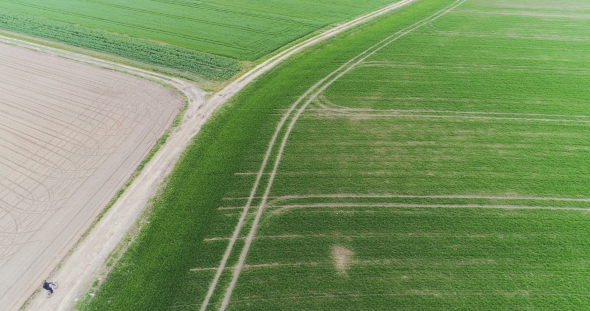 Aerial View Fresh Cultivated Field