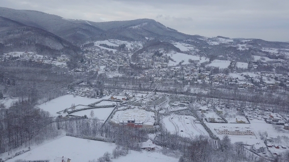 Aerial View of Snowy Valley