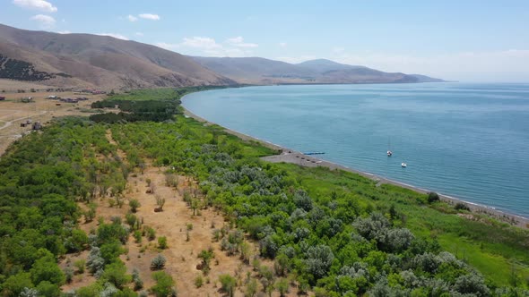 Aerial view famous Lake Sevan in Armenia.