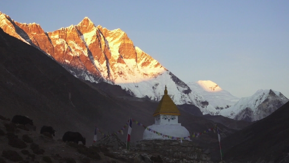 Buddhist Stupa on Mountain Trekking Path in Himalayas, Nepal.
