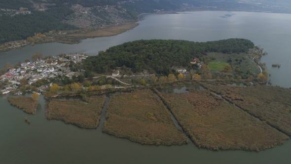 Aerial View of Lake and Island Ioannina Greece