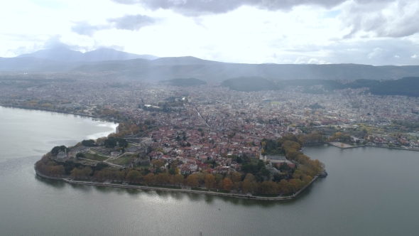 Aerial View of Lake and City Ioannina Greece