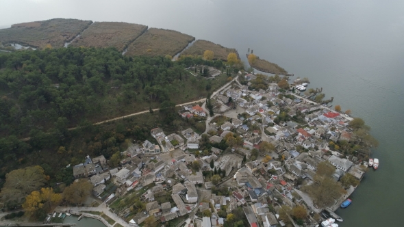 Aerial View of Lake and Island Ioannina Greece