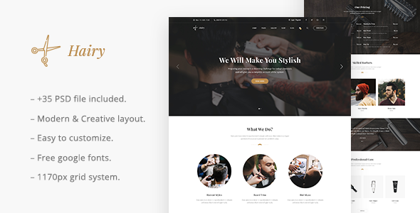 Hairy - Barber Salon PSD Template