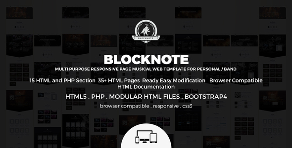 Blocknote - Responsive Website for Band/Musician