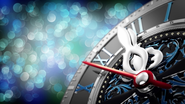 New Year's at Midnight - Old Clock with Stars Snowflakes and Holiday Lights