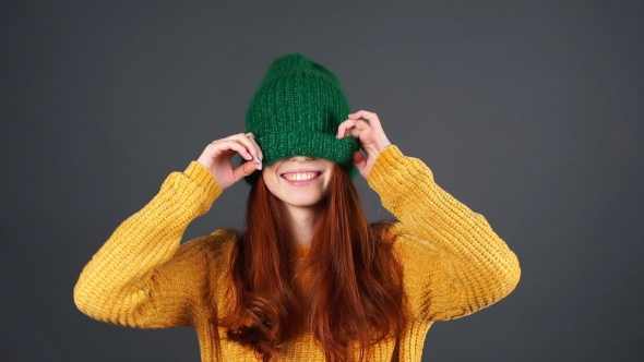 Young Red Haired Teenage Girl Smiling Laughing on White Background.