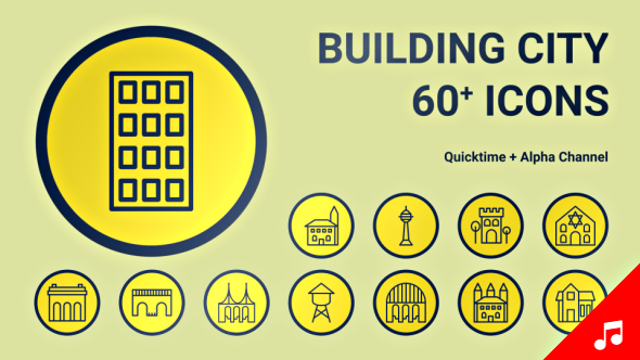 Building City Icon Set - line Motion Graphics Icons